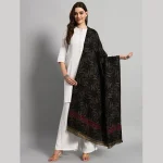 Women Casual Black Abstract Wool Shawl - Image 2
