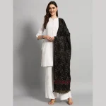 Women Casual Black Abstract Wool Shawl - Image 4