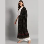 Women Casual Black Abstract Wool Shawl - Image 5
