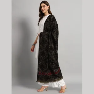 Women Casual Black Abstract Wool Shawl - Image 5