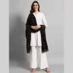 Women Casual Black Abstract Wool Shawl - Image 3