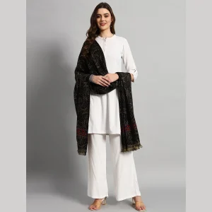 Women Casual Black Abstract Wool Shawl - Image 3