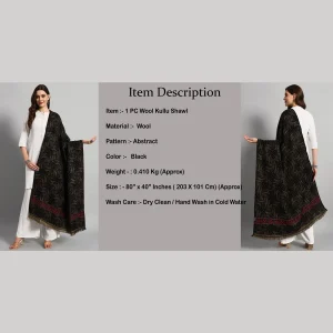 Women Casual Black Abstract Wool Shawl - Image 9
