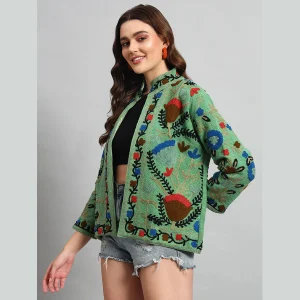 Women Green Suzani Embroidery Jacket Gift For Girls - Image 4