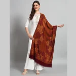 Women Maroon Soft Wool Leaf Stole - Image 2