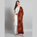 Women Maroon Soft Wool Leaf Stole - Image 3