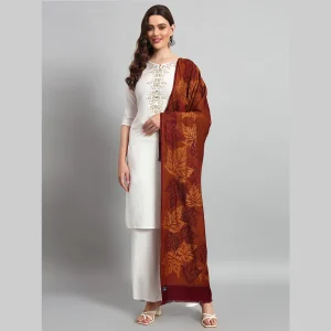 Women Maroon Soft Wool Leaf Stole - Image 3