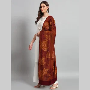 Women Maroon Soft Wool Leaf Stole - Image 4
