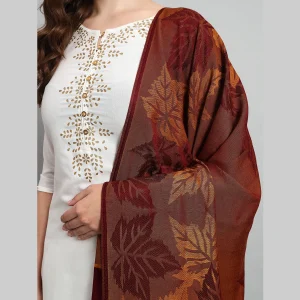 Women Maroon Soft Wool Leaf Stole - Image 5