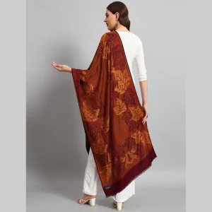 Women Maroon Soft Wool Leaf Stole - Image 7