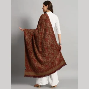 Women Oversized Brown Paisley Wool Shawl - Image 6