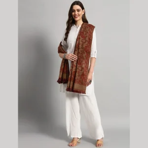 Women Oversized Brown Paisley Wool Shawl - Image 3