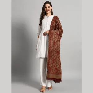 Women Oversized Brown Paisley Wool Shawl - Image 4