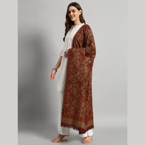 Women Oversized Brown Paisley Wool Shawl - Image 5