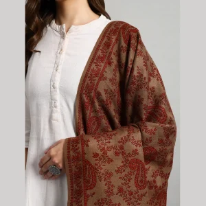 Women Oversized Brown Paisley Wool Shawl - Image 8