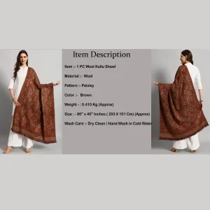 Women Oversized Brown Paisley Wool Shawl - Image 9