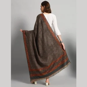 Women Oversized Cashmere Grey Floral Shawl - Image 8