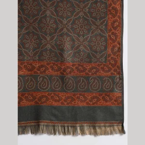 Women Oversized Cashmere Grey Floral Shawl - Image 7