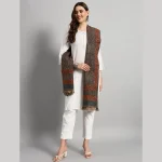 Women Oversized Cashmere Grey Floral Shawl - Image 3