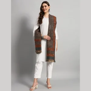 Women Oversized Cashmere Grey Floral Shawl - Image 3