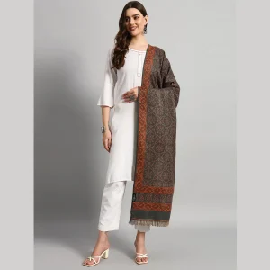 Women Oversized Cashmere Grey Floral Shawl - Image 4