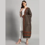 Women Oversized Cashmere Grey Floral Shawl - Image 5
