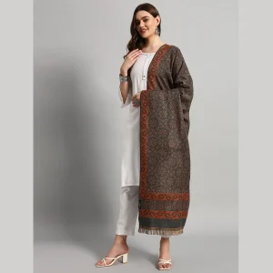 Women Oversized Cashmere Grey Floral Shawl - Image 5
