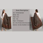 Women Oversized Cashmere Grey Floral Shawl - Image 9