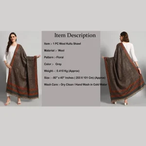 Women Oversized Cashmere Grey Floral Shawl - Image 9
