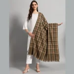 Women Oversized Wrap Green & Brown Wool Shawl - Image 2