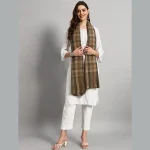 Women Oversized Wrap Green & Brown Wool Shawl - Image 3