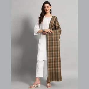 Women Oversized Wrap Green & Brown Wool Shawl - Image 4