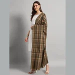 Women Oversized Wrap Green & Brown Wool Shawl - Image 5