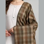 Women Oversized Wrap Green & Brown Wool Shawl - Image 8