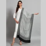 Women Party Wear Black & Grey Paisley Stole - Image 2