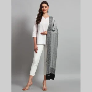 Women Party Wear Black & Grey Paisley Stole - Image 3