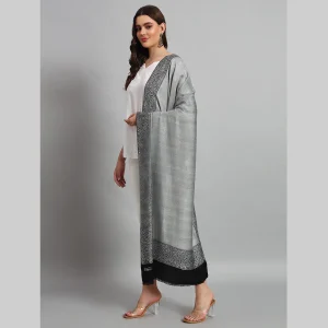 Women Party Wear Black & Grey Paisley Stole - Image 4