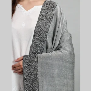 Women Party Wear Black & Grey Paisley Stole - Image 5