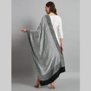 Women Party Wear Black & Grey Paisley Stole - Image 7