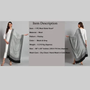 Women Party Wear Black & Grey Paisley Stole - Image 8