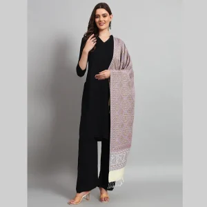 Women Purple Paisley Soft Wool Stole 80"x30" - Image 3