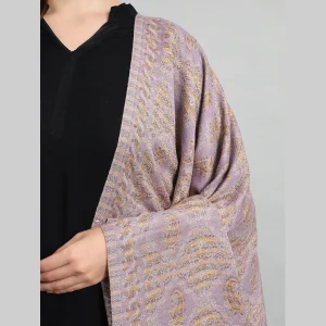 Women Purple Paisley Soft Wool Stole 80"x30" - Image 5