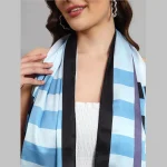 Women Rectangle Casual Scarf Turquoise Striped - Image 4