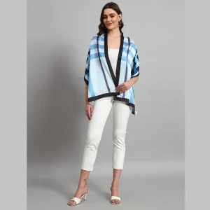 Women Rectangle Casual Scarf Turquoise Striped - Image 6