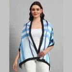 Women Rectangle Casual Scarf Turquoise Striped - Image 2