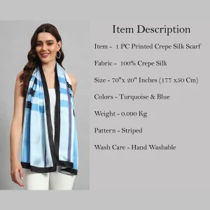 Women Rectangle Casual Scarf Turquoise Striped - Image 8