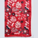 Women Red Floral Print Neck Wrap Crepe Silk Scarf - Image 7