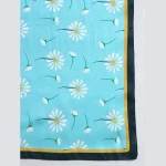 Women Turquoise Flower Print Neck Wrap Crepe Silk Scarf - Image 7