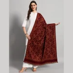 Women Winter Soft Wool Warm Maroon Paisley Shawl - Image 2
