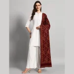 Women Winter Soft Wool Warm Maroon Paisley Shawl - Image 3